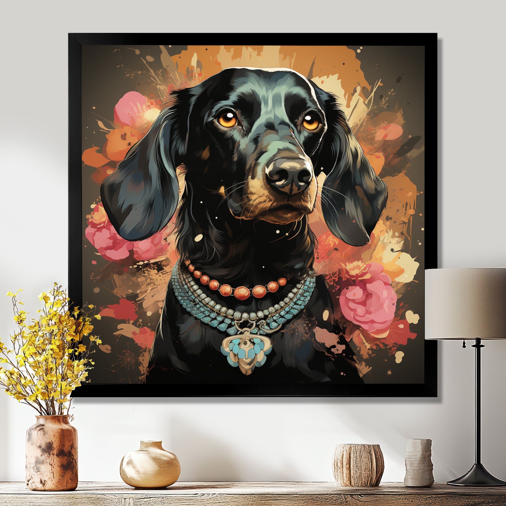 Glamorous Dachshund Portrait - Dog Dachshund Canvas Wall Art
