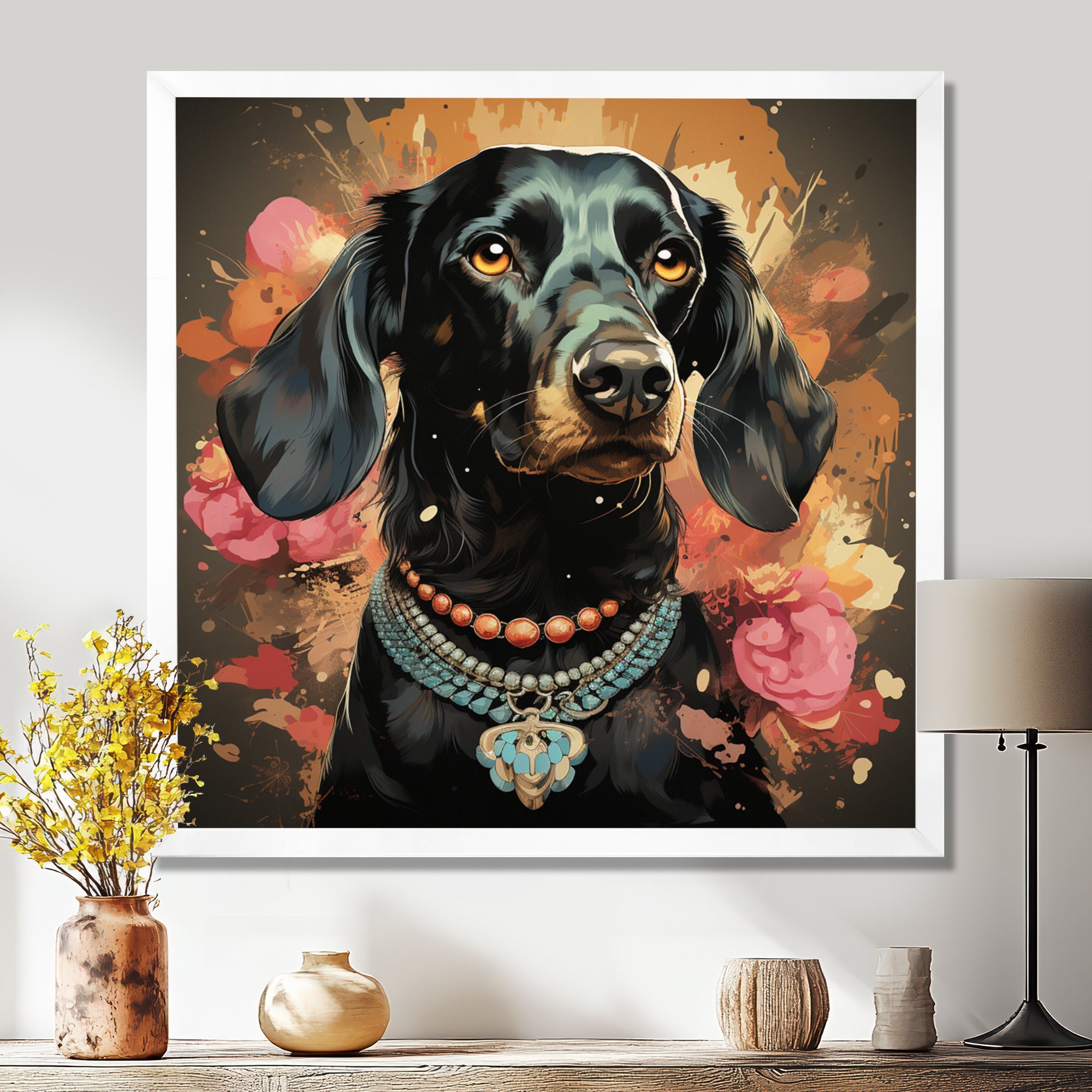 Glamorous Dachshund Portrait - Dog Dachshund Canvas Wall Art