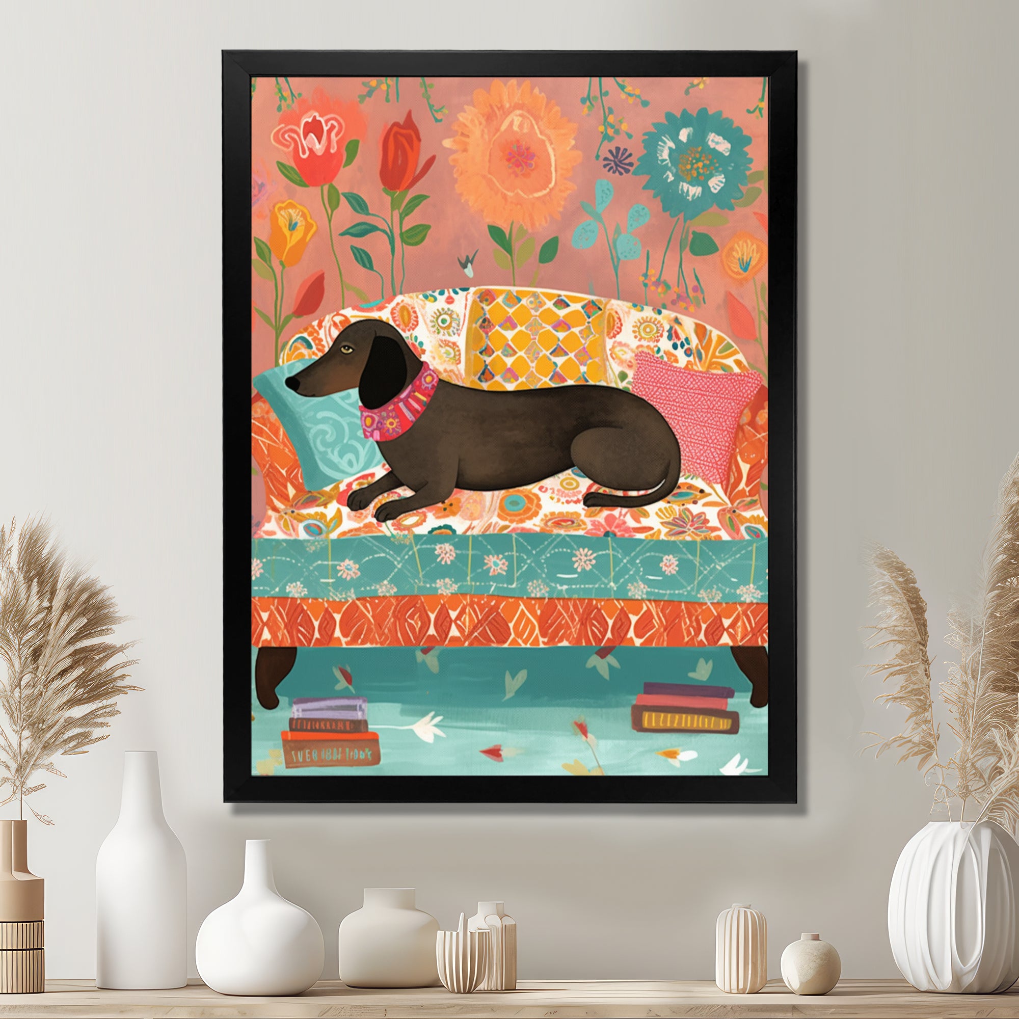 Dachshund Resting On The Couch Boho Interior - Dog Dachshund Wall Decor