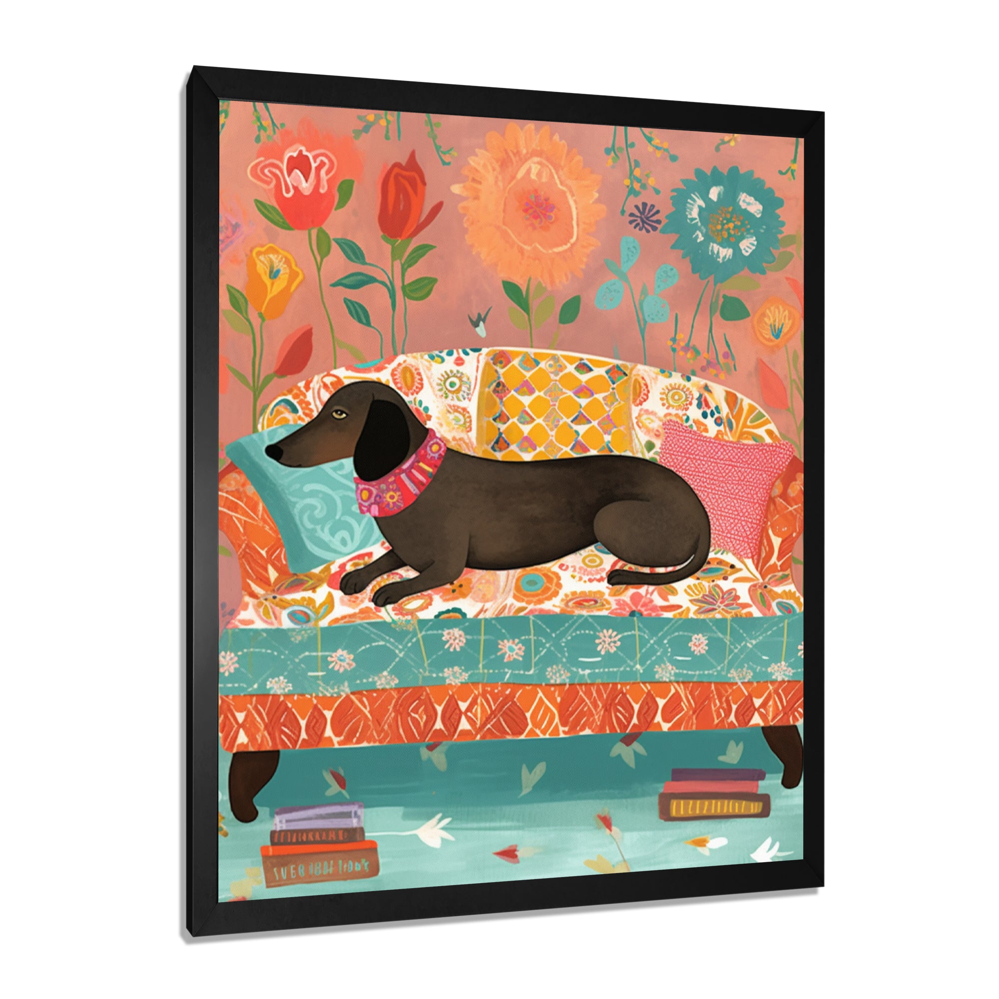 Dachshund Resting On The Couch Boho Interior - Dog Dachshund Wall Decor