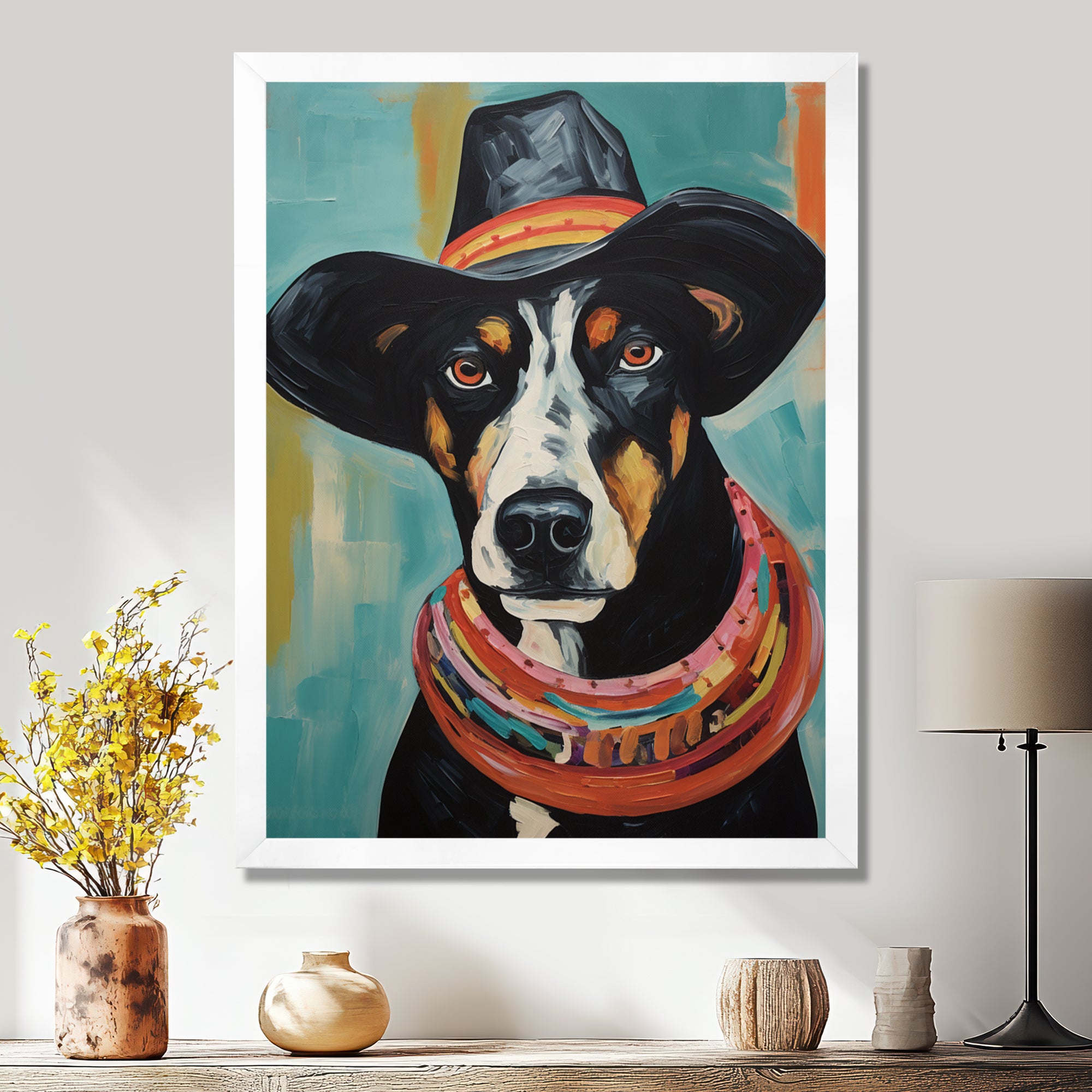 Painting Of Doberman With Black Hat - Dog Doberman Wall Art Prints