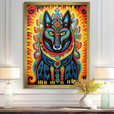 Radiant Boho Portrait Of Ethnic Black Dog - Multi-Color Dog Wall Art