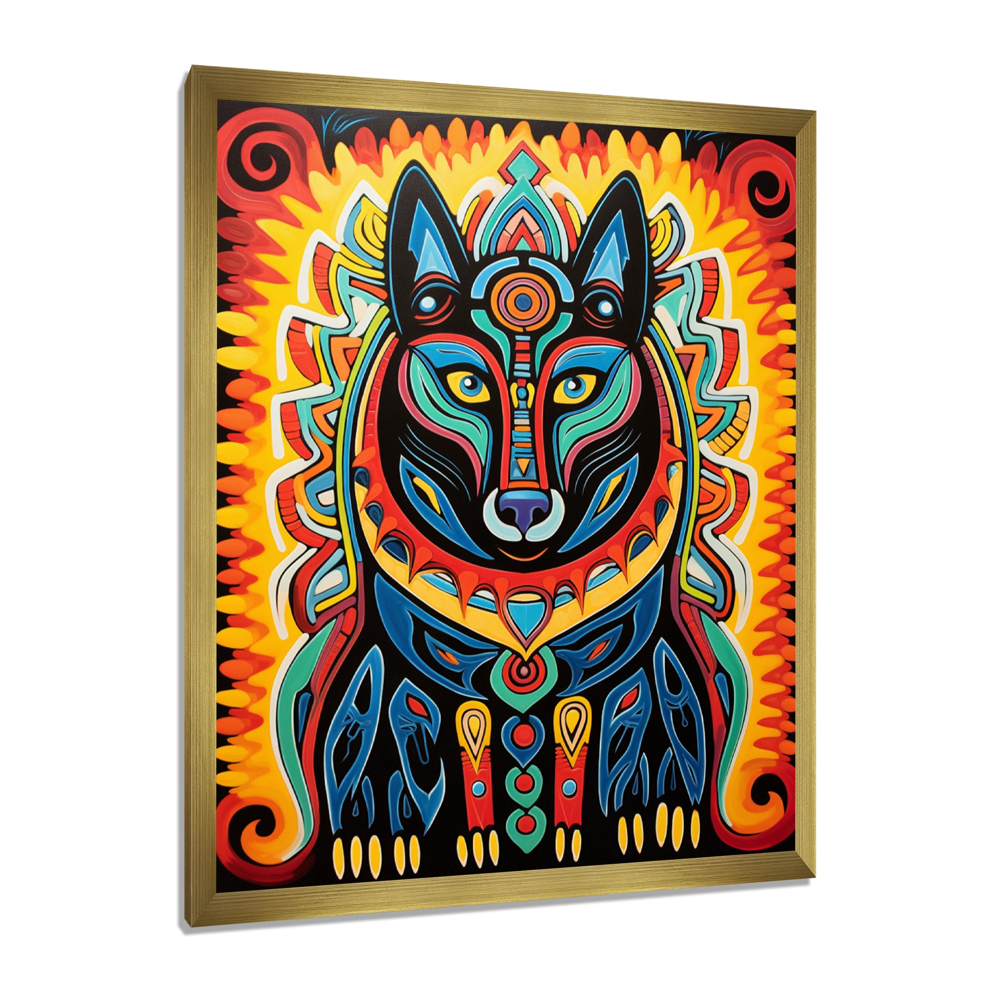 Radiant Boho Portrait Of Ethnic Black Dog - Multi-Color Dog Wall Art