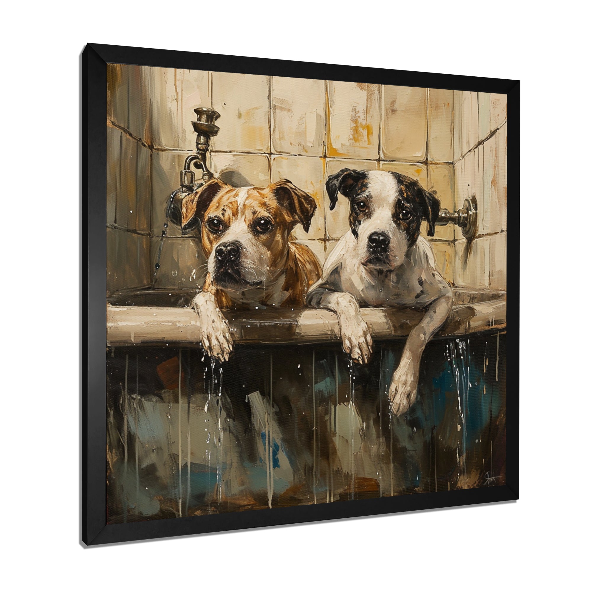 Two Dogs In The Bathtub Vintage - Brown Dog Bathroom Wall Art