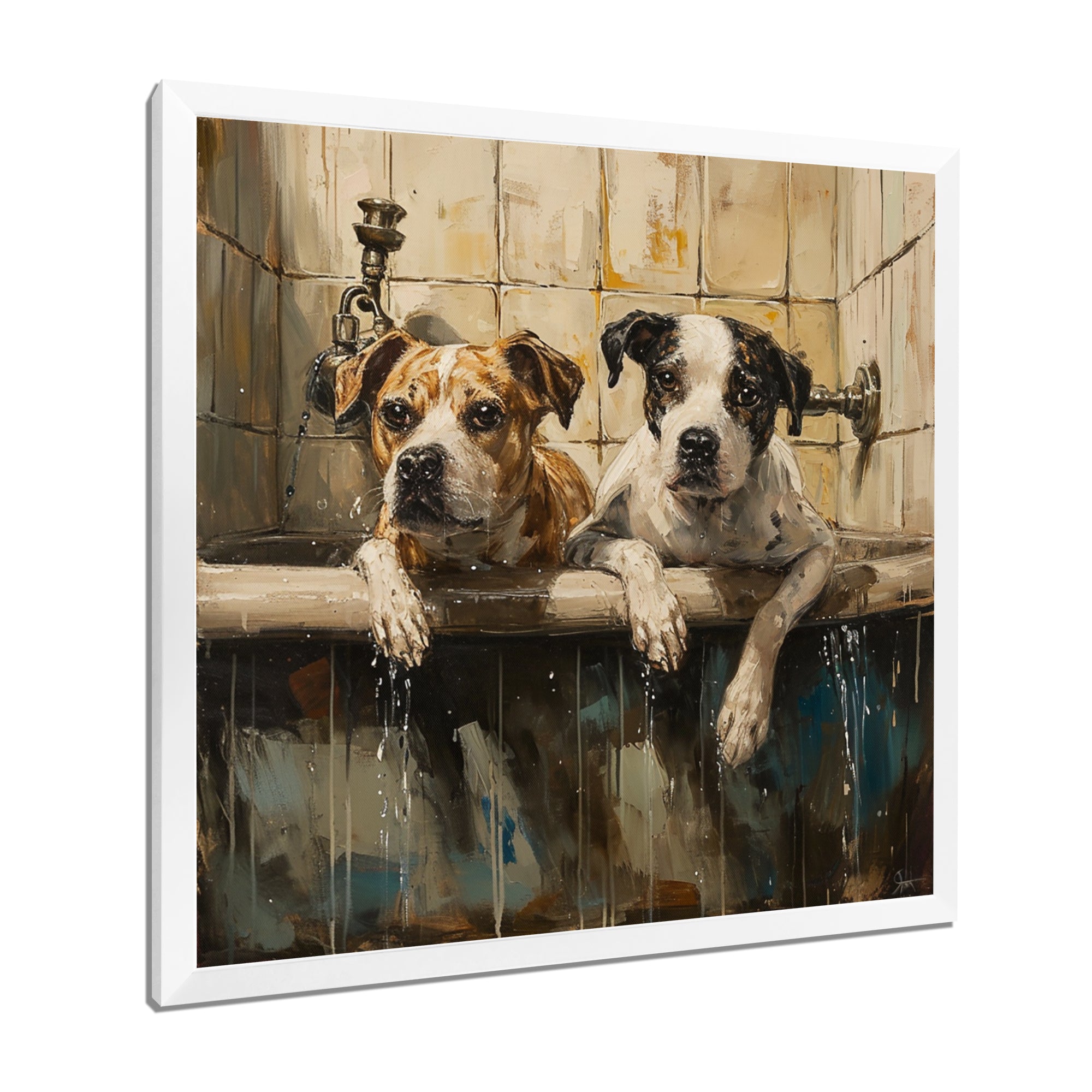 Two Dogs In The Bathtub Vintage - Brown Dog Bathroom Wall Art