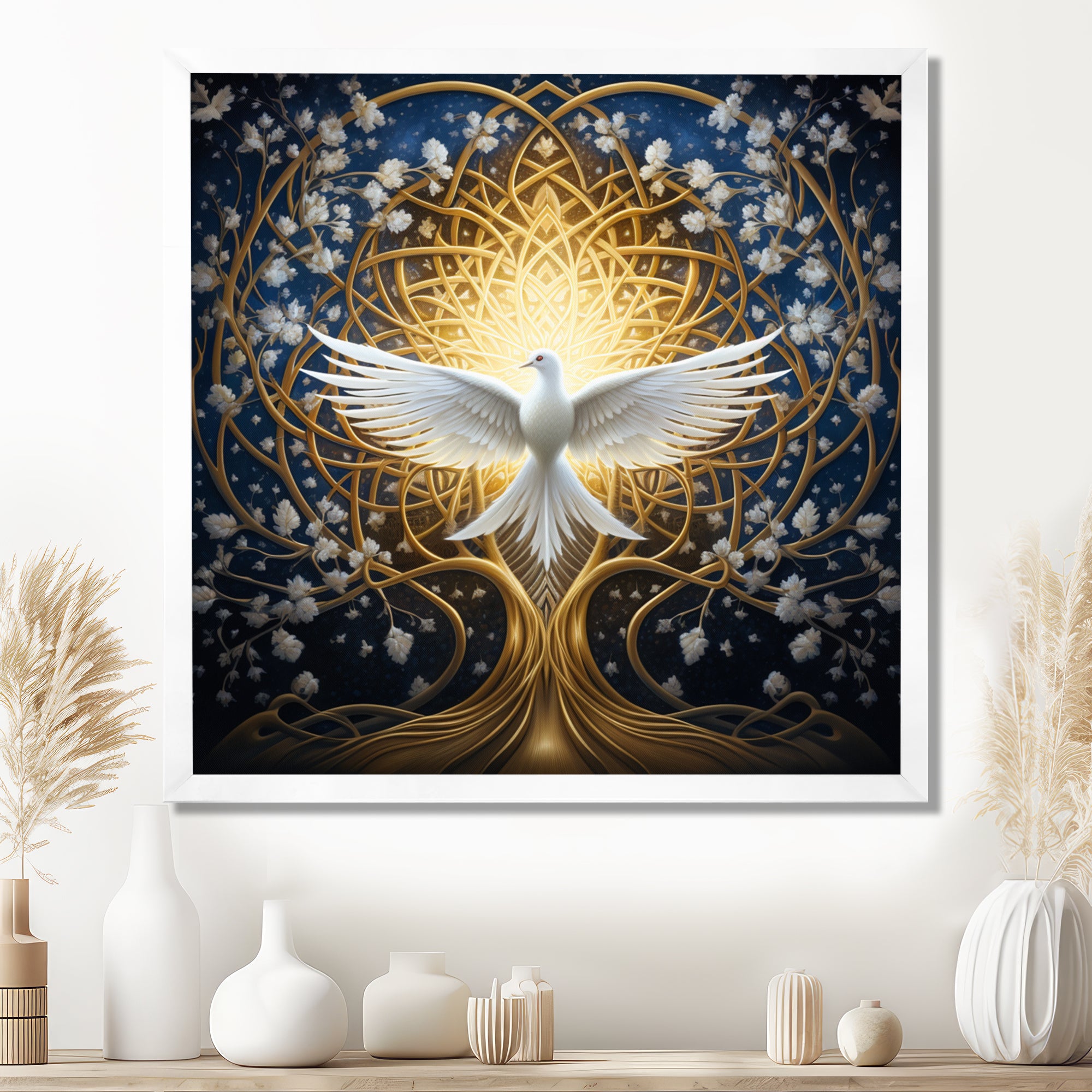 Celestial Dove Bringing Peace - Dove Large Canvas Wall Art