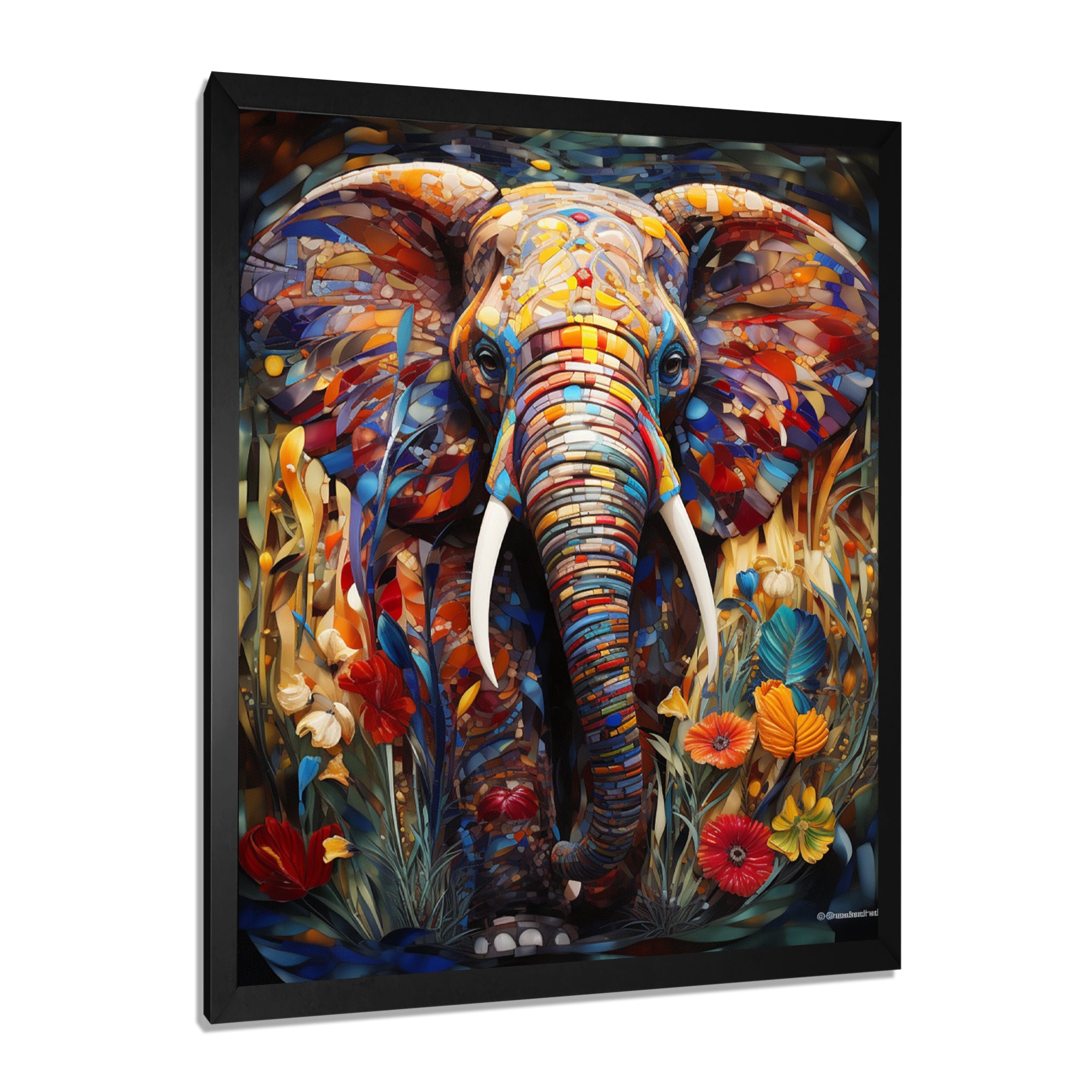 Colorful Elephant With Blooming Flowers - Elephant Fashion Wall Art Prints