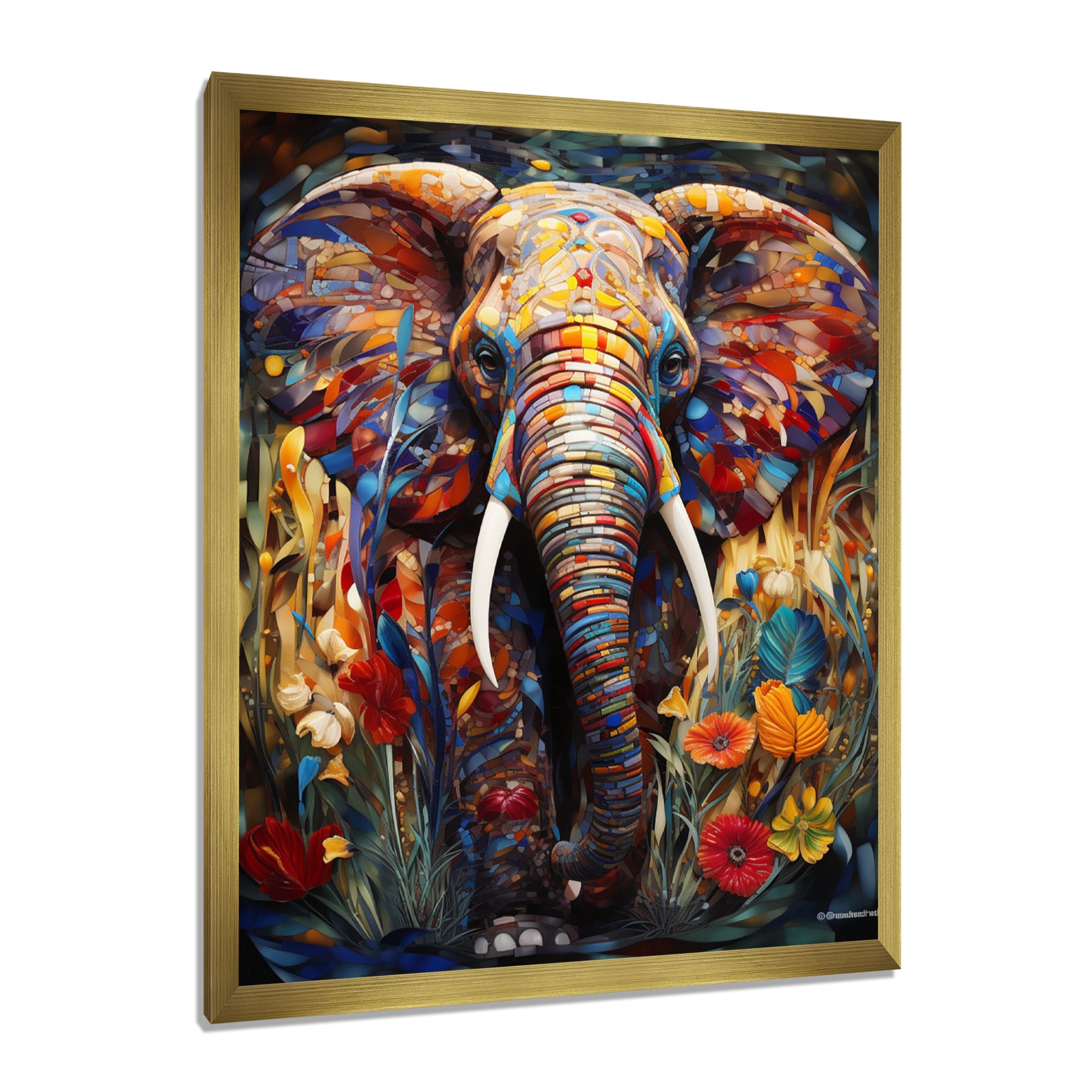 Colorful Elephant With Blooming Flowers - Elephant Fashion Wall Art Prints