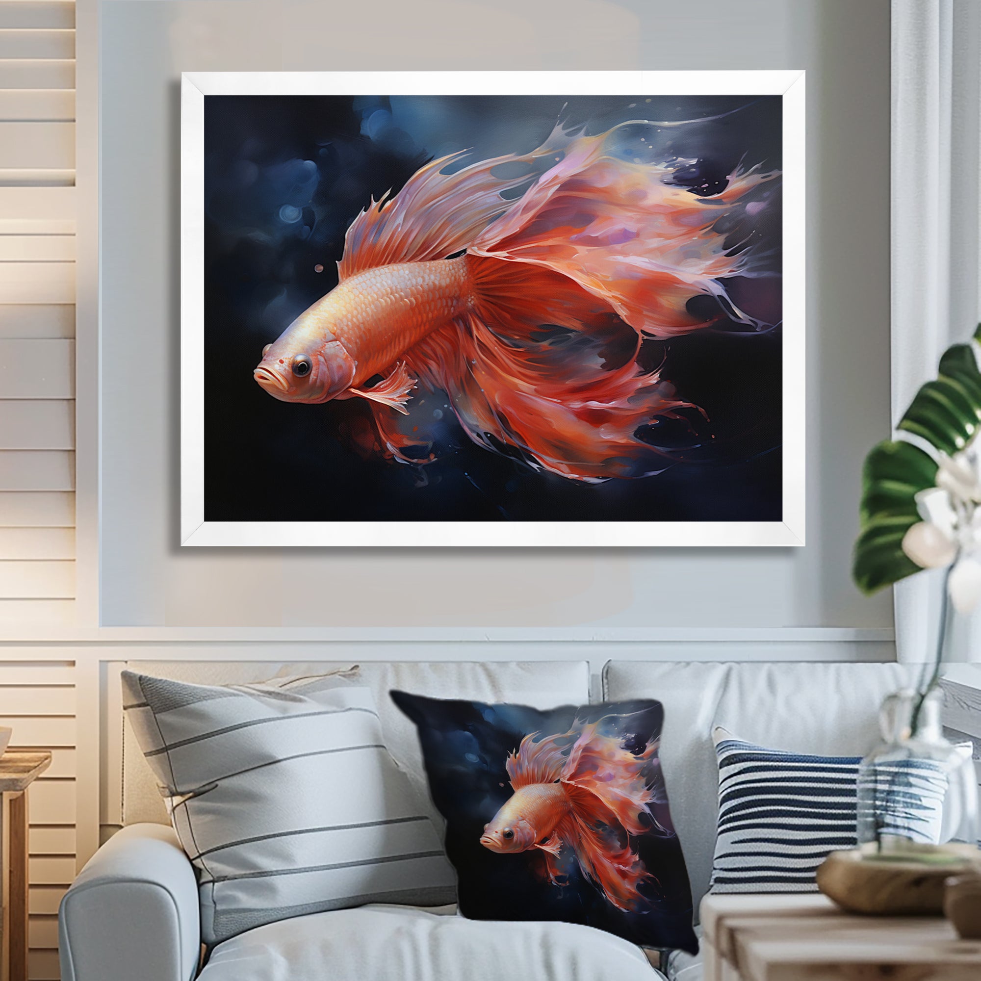 Vibrant Red Betta Fish Majestic Tail - Orange Fish Wall Art