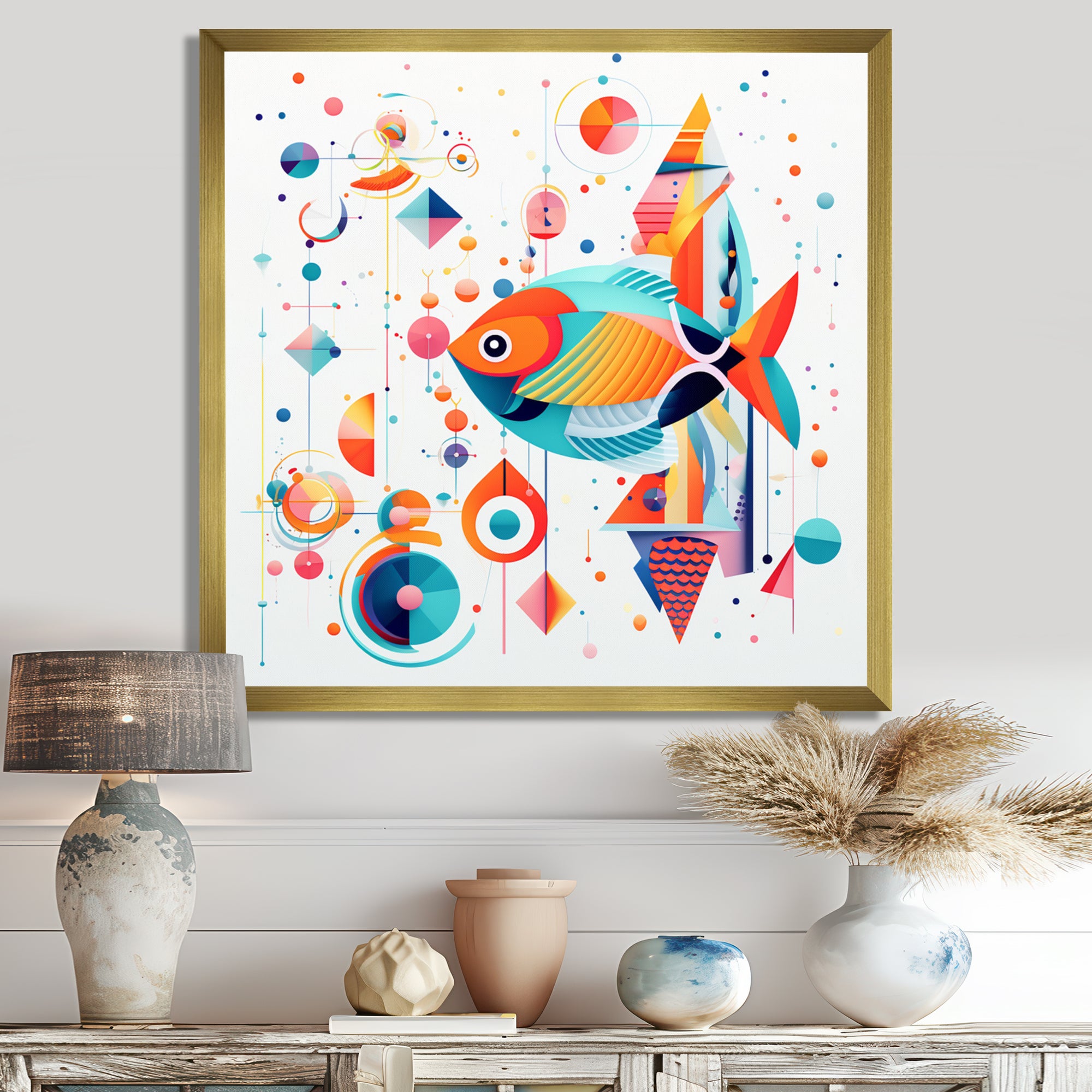 Colorful Goldfish Swimming In The Wild - Fish Framed Canvas Art