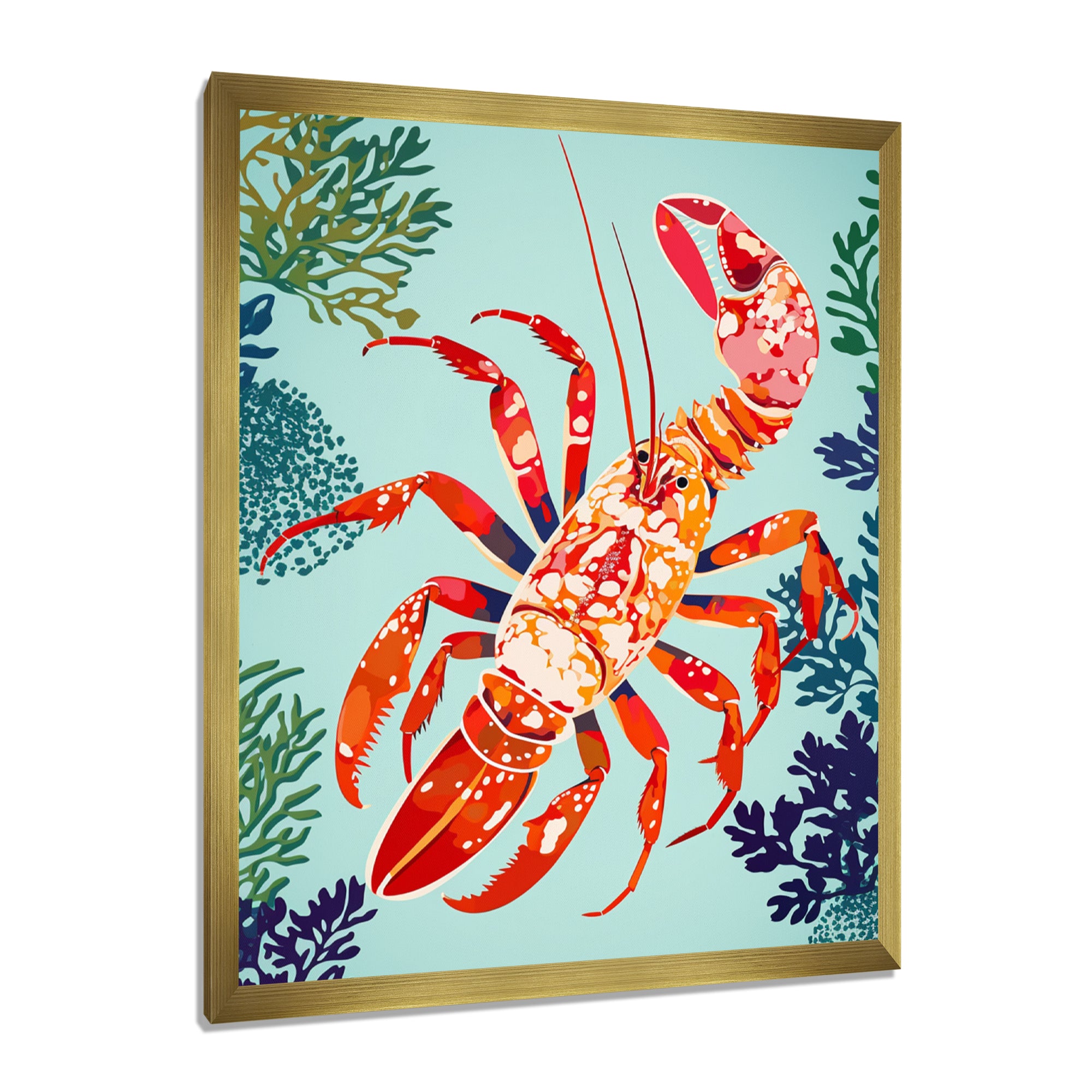 Deep Sea Lobster Retro Illustration - Lobster Large Canvas Wall Art