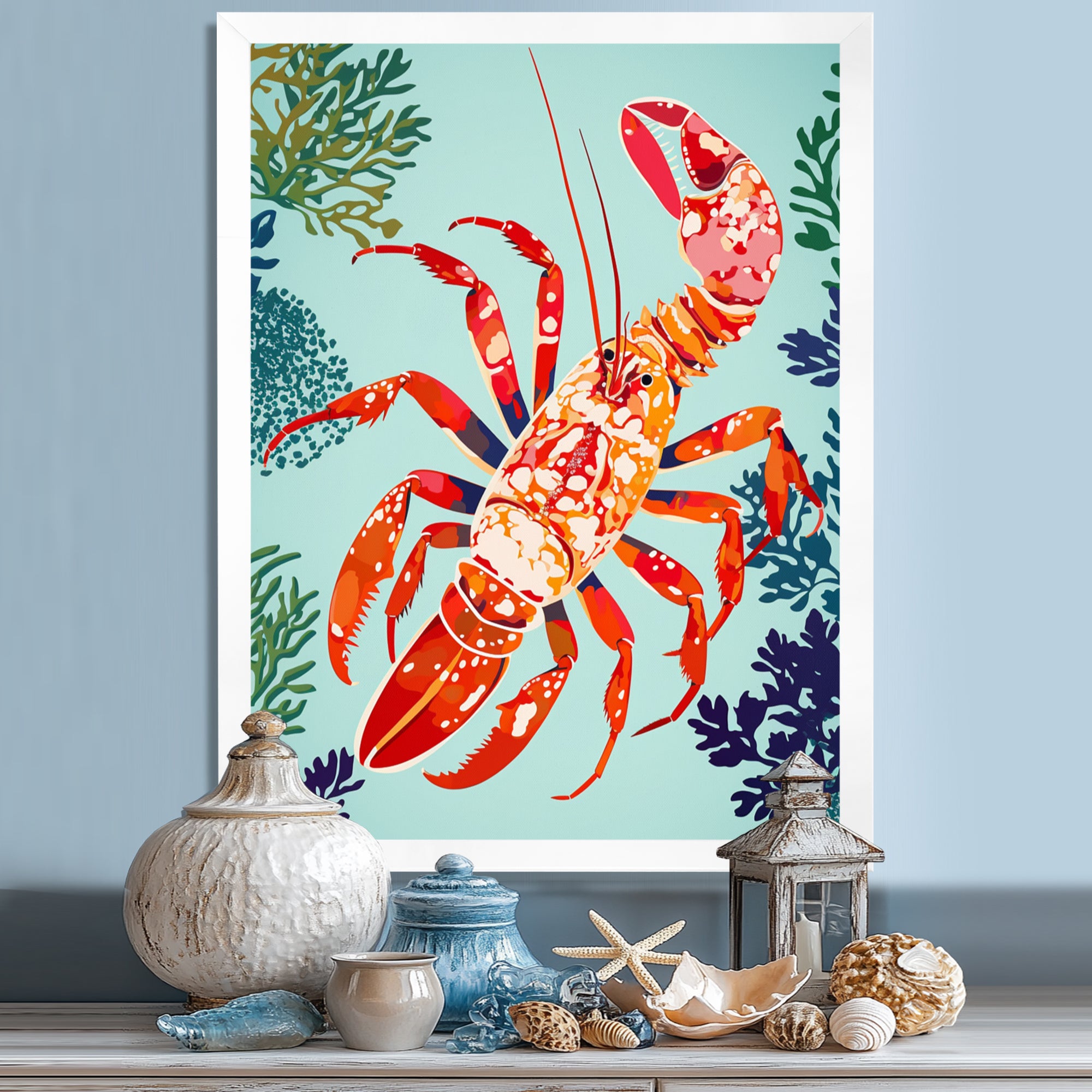 Deep Sea Lobster Retro Illustration - Lobster Large Canvas Wall Art