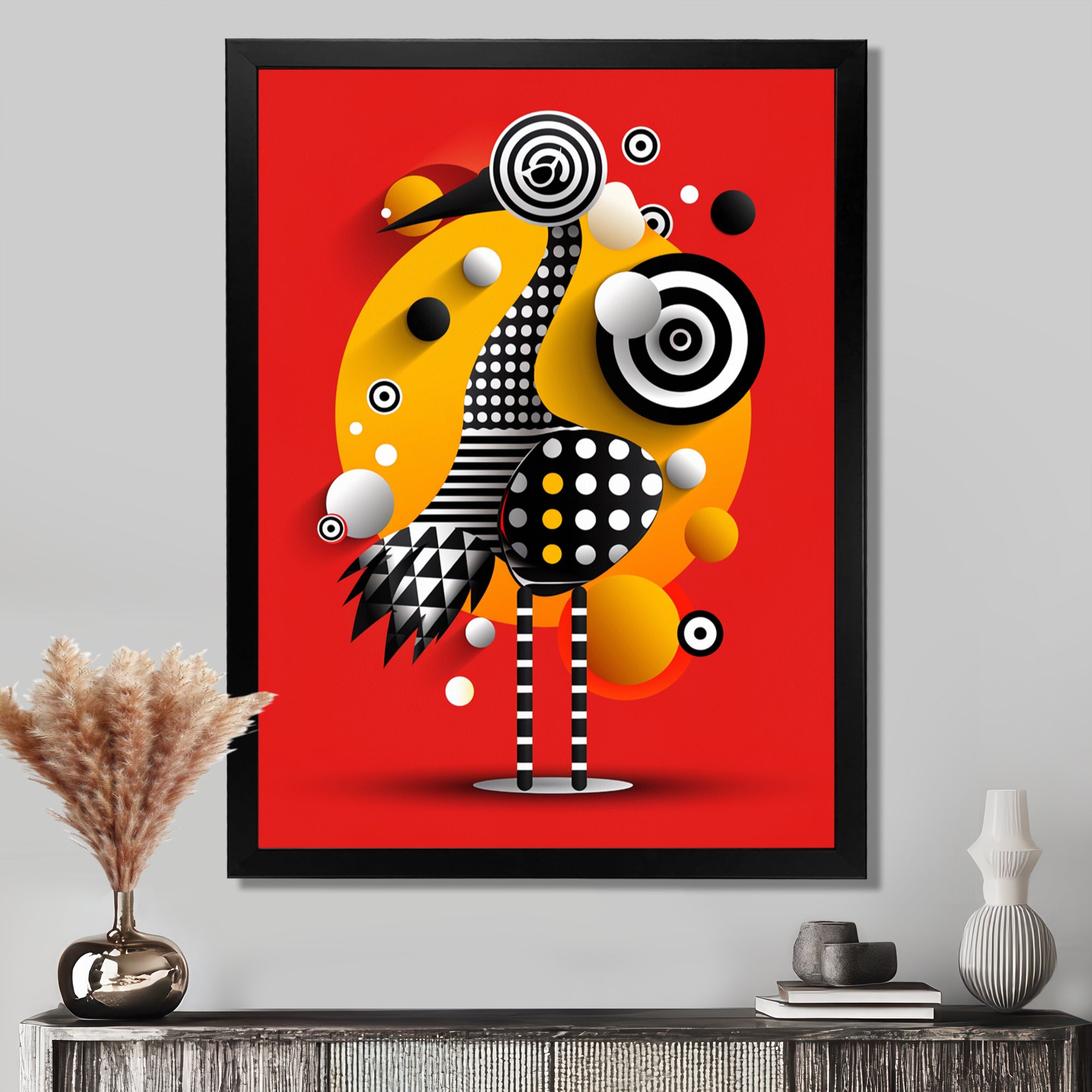 Retro Abstract Flamingo Graphic Geometrics - Flamingo Living Room Wall Art