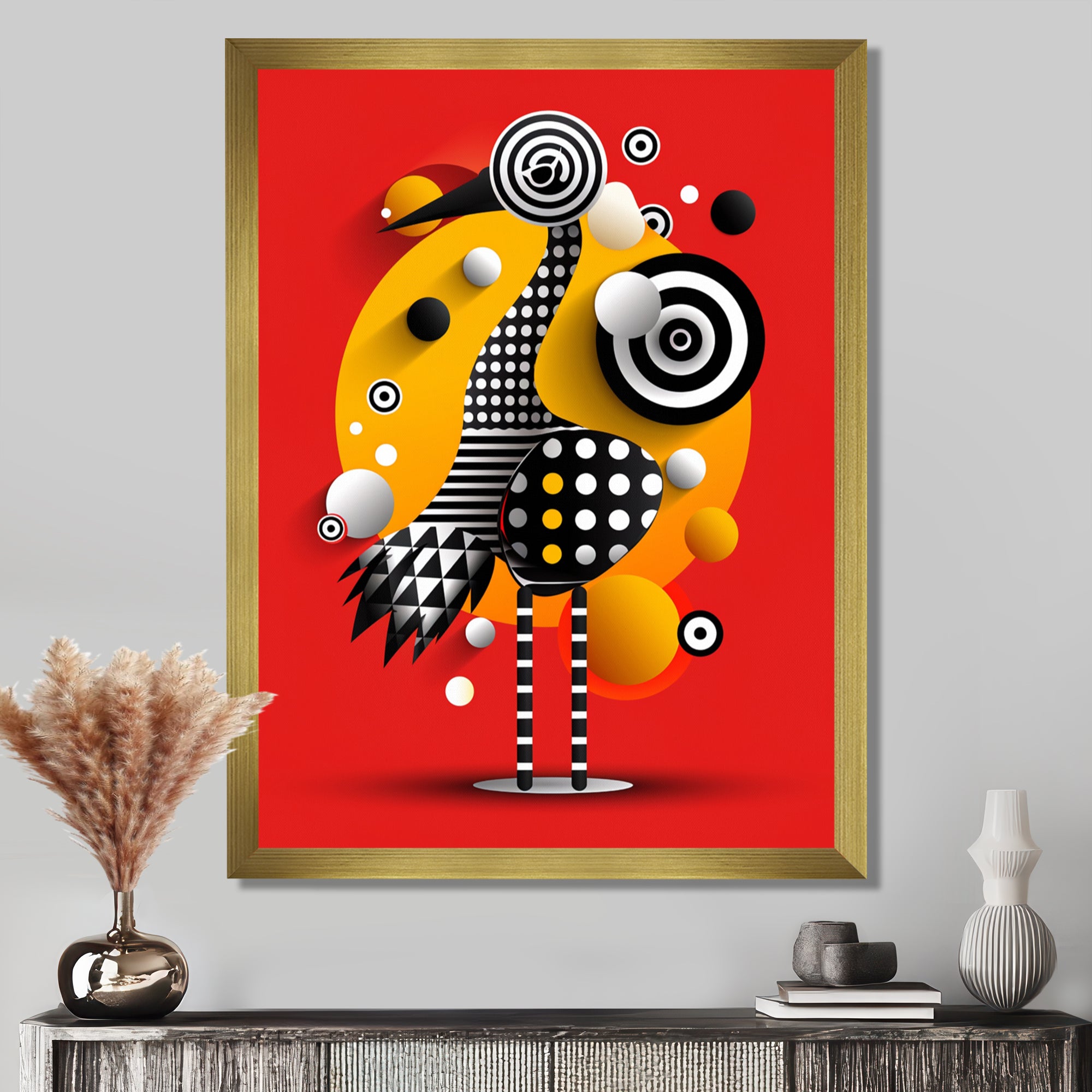 Retro Abstract Flamingo Graphic Geometrics - Flamingo Living Room Wall Art