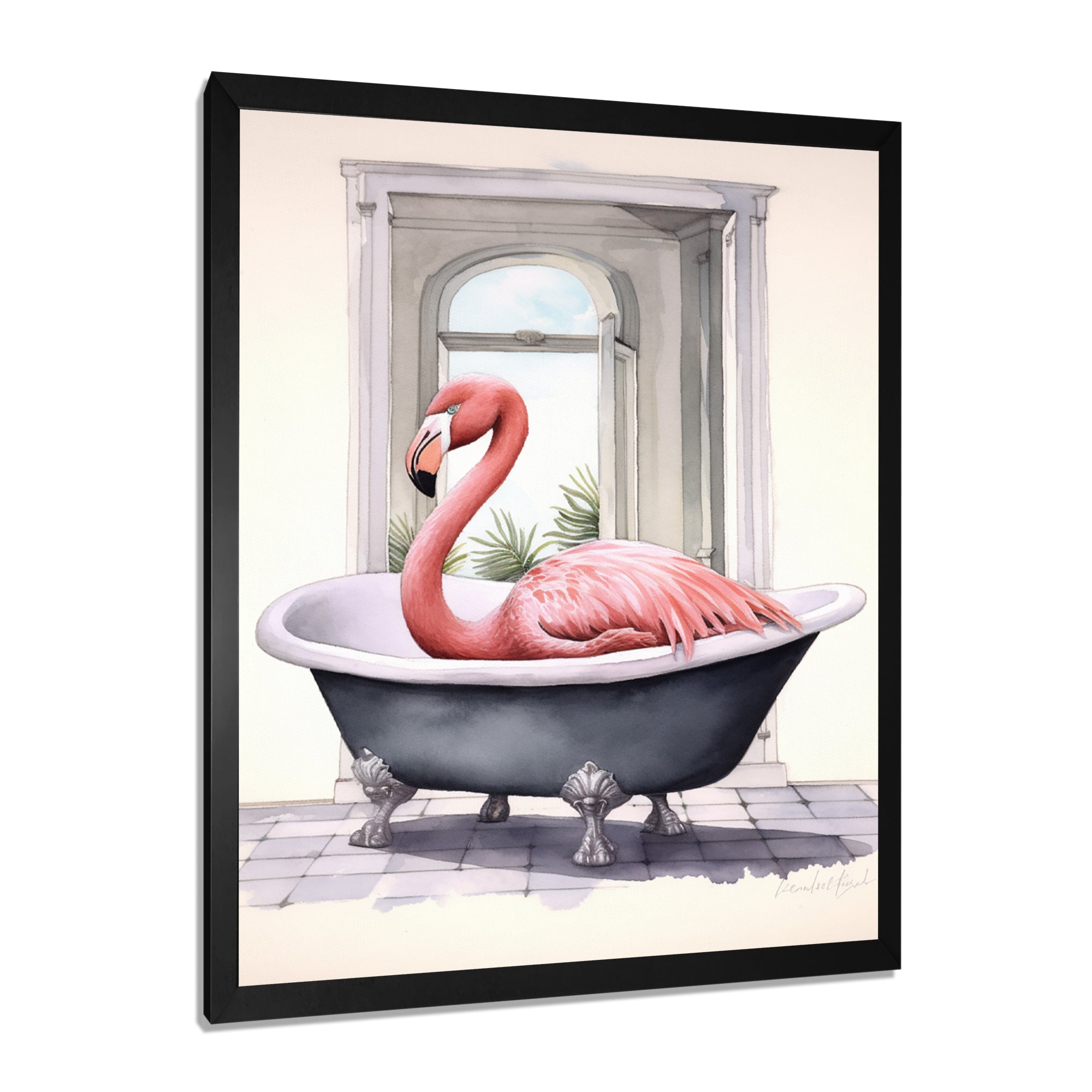 Pink Flamingo In Bathtub - Flamingo Bedroom Wall Art