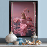 Pink Lady With Pink Flamingos - Flamingo Canvas Wall Art