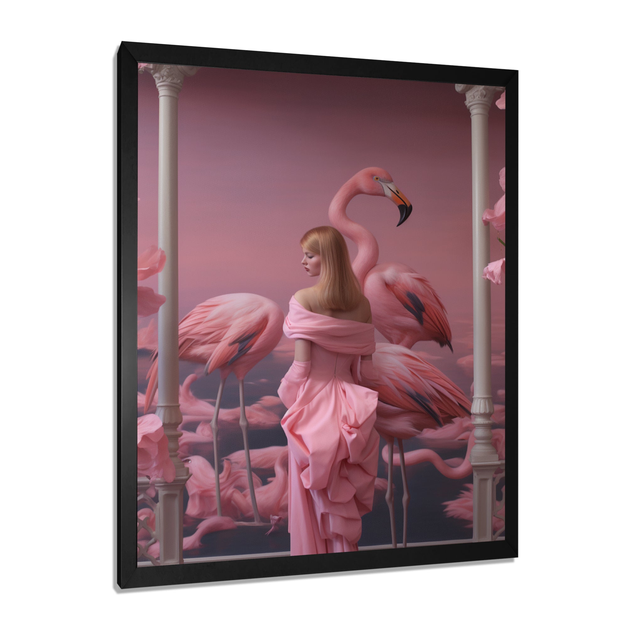Pink Lady With Pink Flamingos - Flamingo Canvas Wall Art