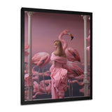Pink Lady With Pink Flamingos - Flamingo Canvas Wall Art