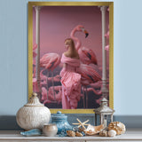 Pink Lady With Pink Flamingos - Flamingo Canvas Wall Art