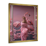Pink Lady With Pink Flamingos - Flamingo Canvas Wall Art