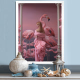 Pink Lady With Pink Flamingos - Flamingo Canvas Wall Art