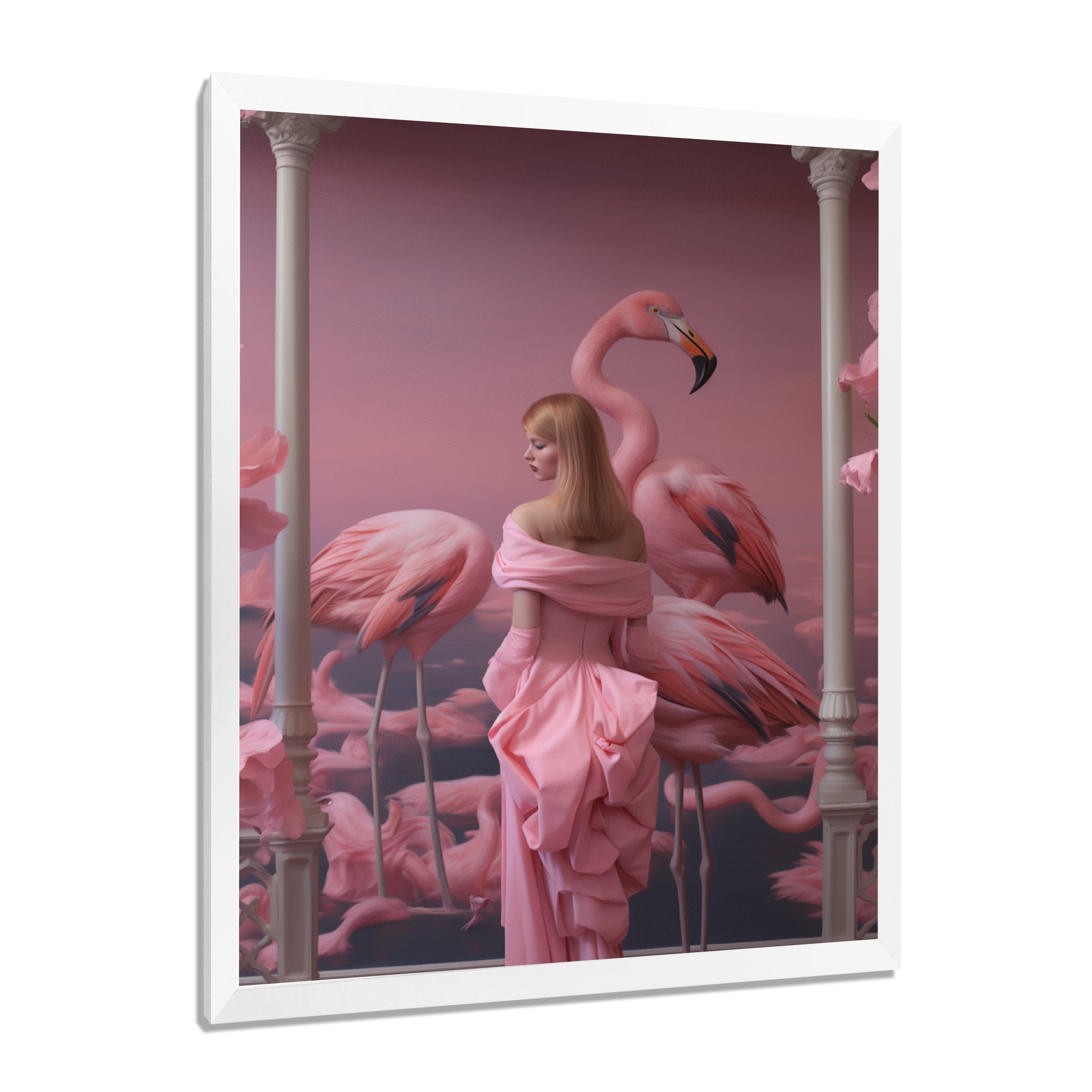 Pink Lady With Pink Flamingos - Flamingo Canvas Wall Art