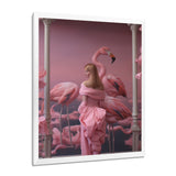 Pink Lady With Pink Flamingos - Flamingo Canvas Wall Art