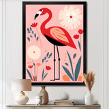 Pink Flamingo Retro Illustration - Flamingo Wall Decor