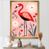 Pink Flamingo Retro Illustration - Flamingo Wall Decor