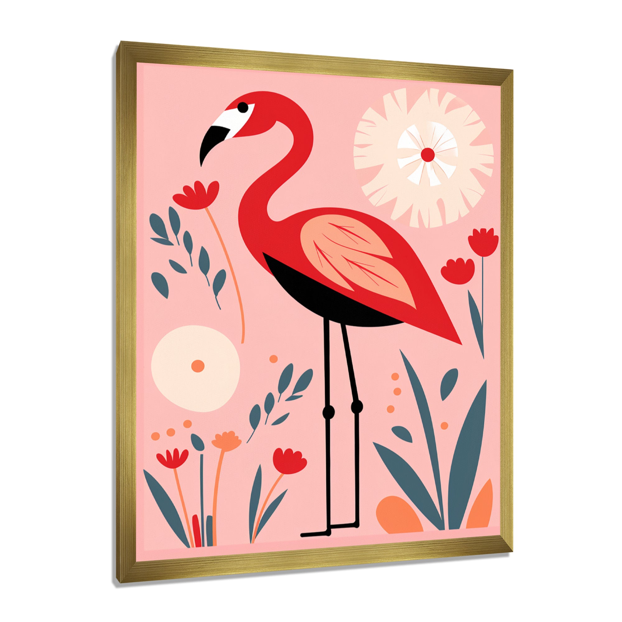 Pink Flamingo Retro Illustration - Flamingo Wall Decor