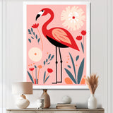 Pink Flamingo Retro Illustration - Flamingo Wall Decor