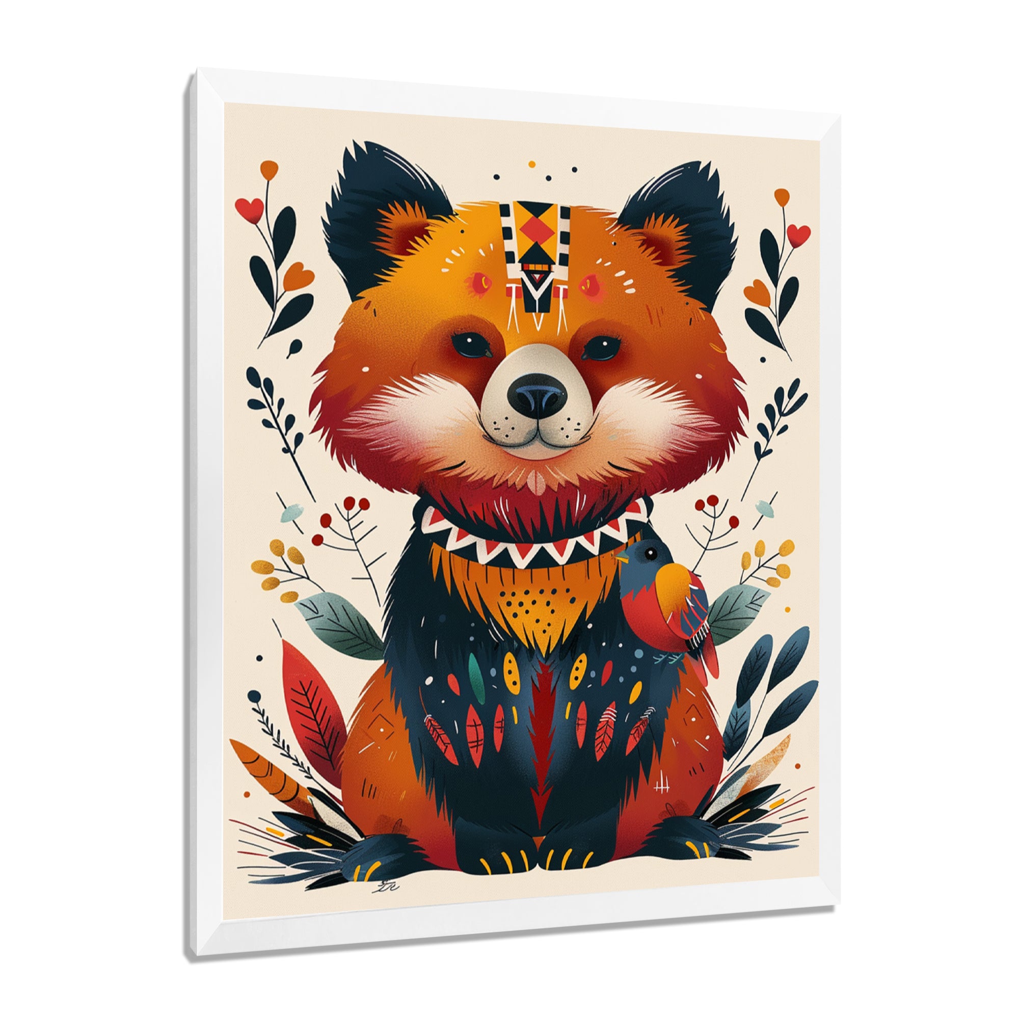 Cute Boho Bear Retro Botanical - Bear Wall Art Prints