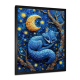 Cute Blue Fox Sleeping Under Full Moon - Blue Fox Wall Art
