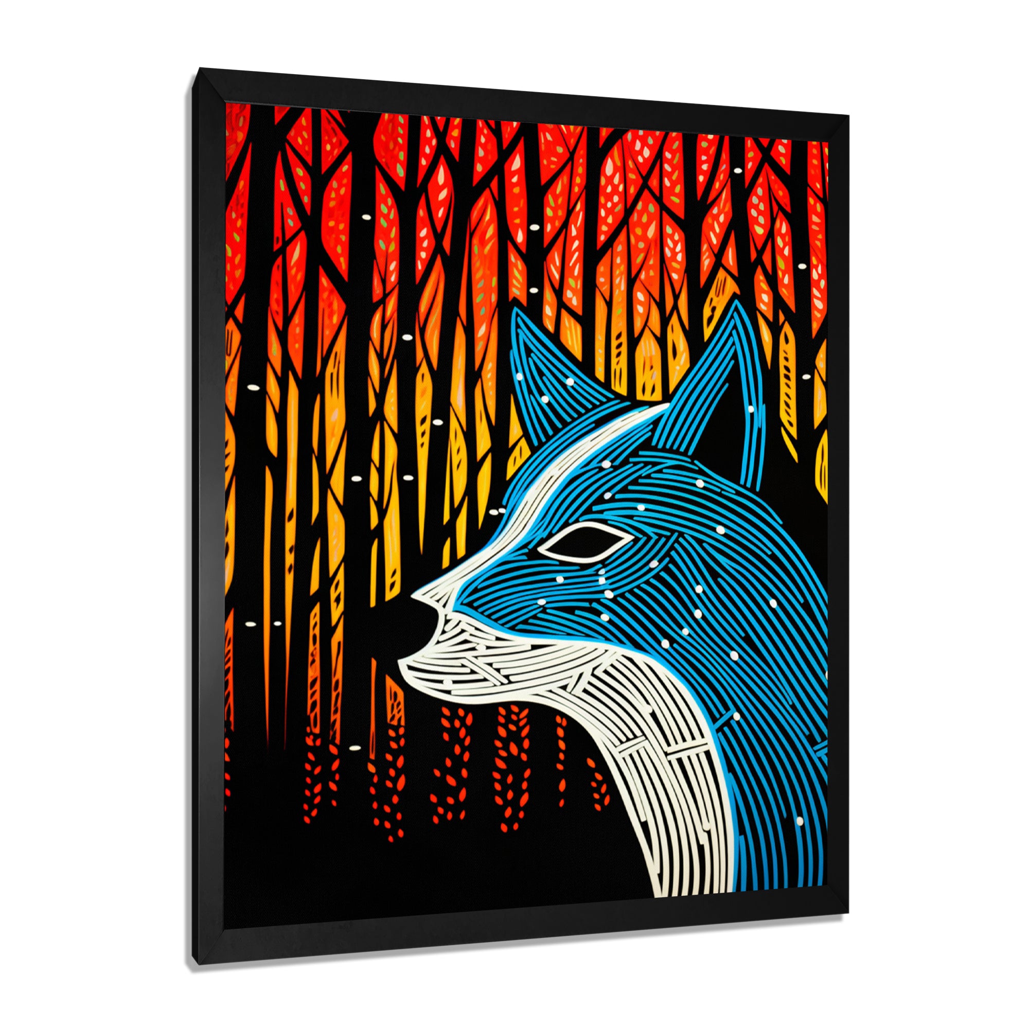 Minimal Fox Hunting In The Forest - Fox Framed Canvas Art