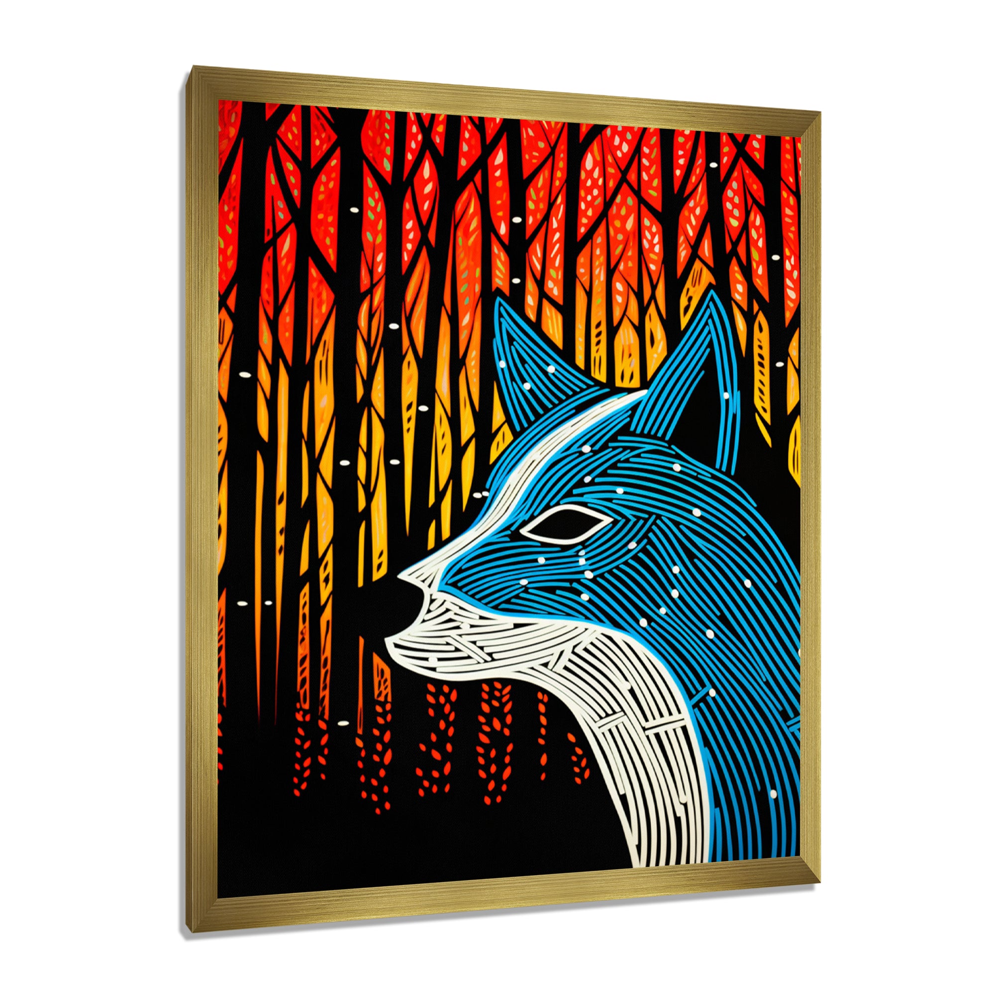 Minimal Fox Hunting In The Forest - Fox Framed Canvas Art