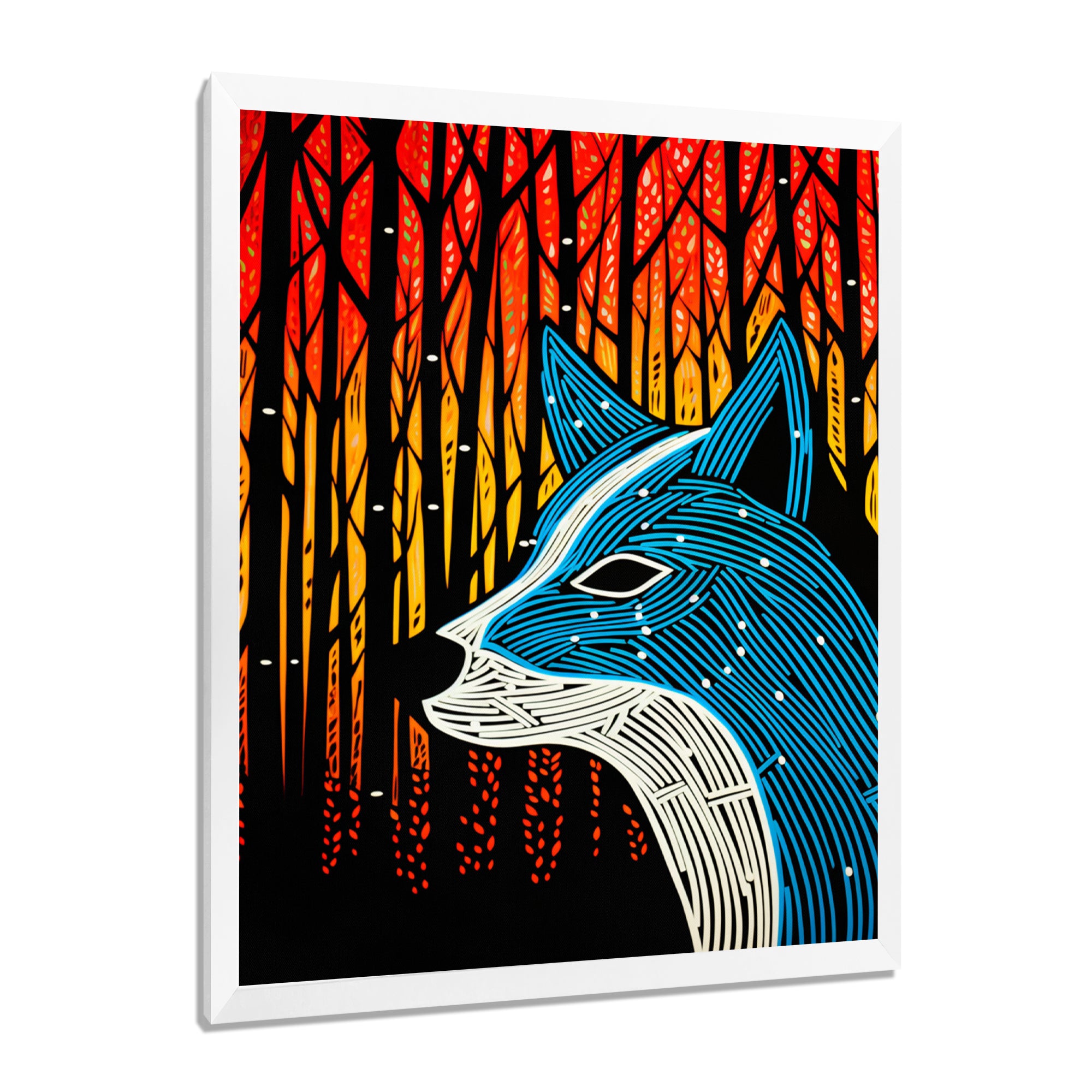 Minimal Fox Hunting In The Forest - Fox Framed Canvas Art