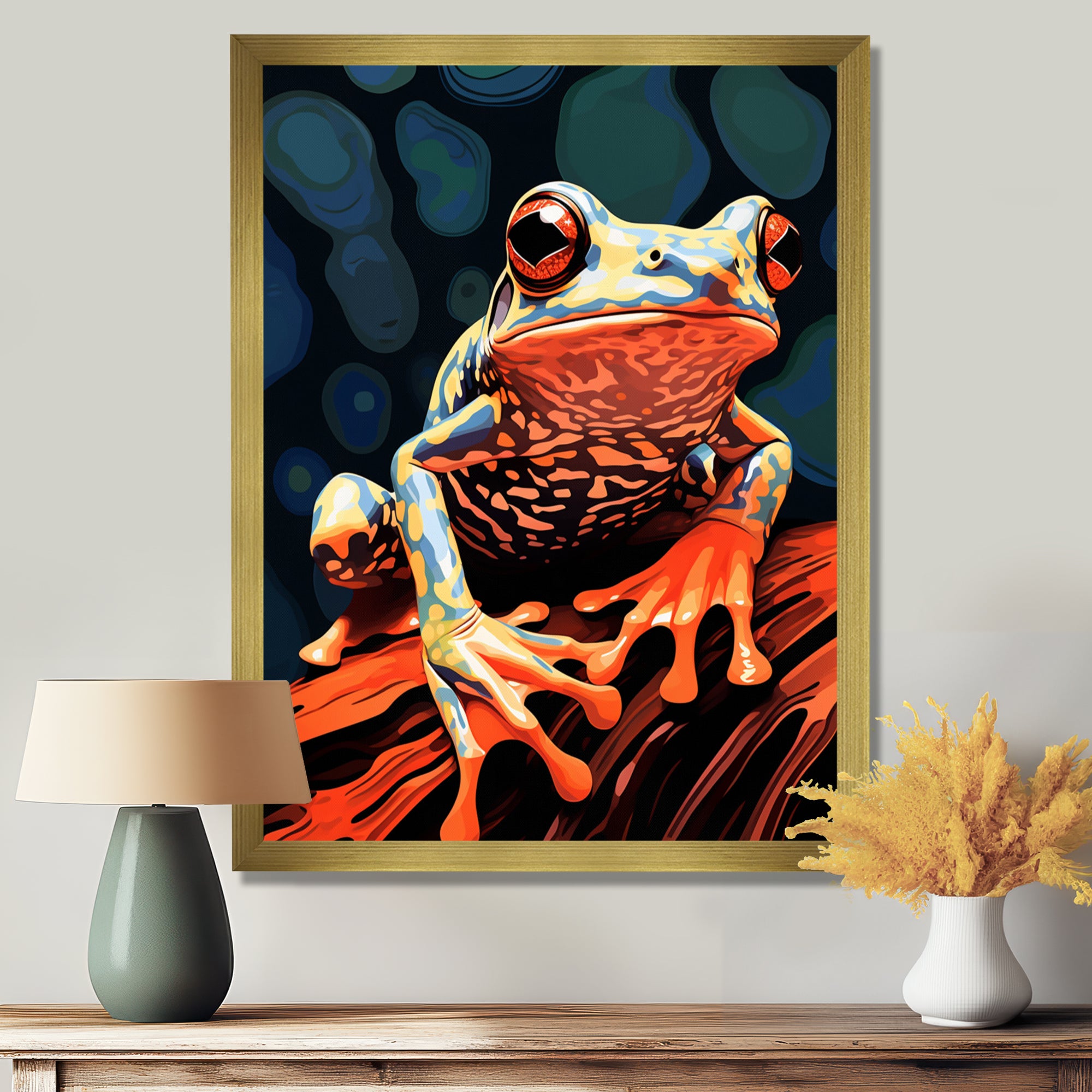 Frog On A Leaf Retro Illustration - Frog Bedroom Wall Art