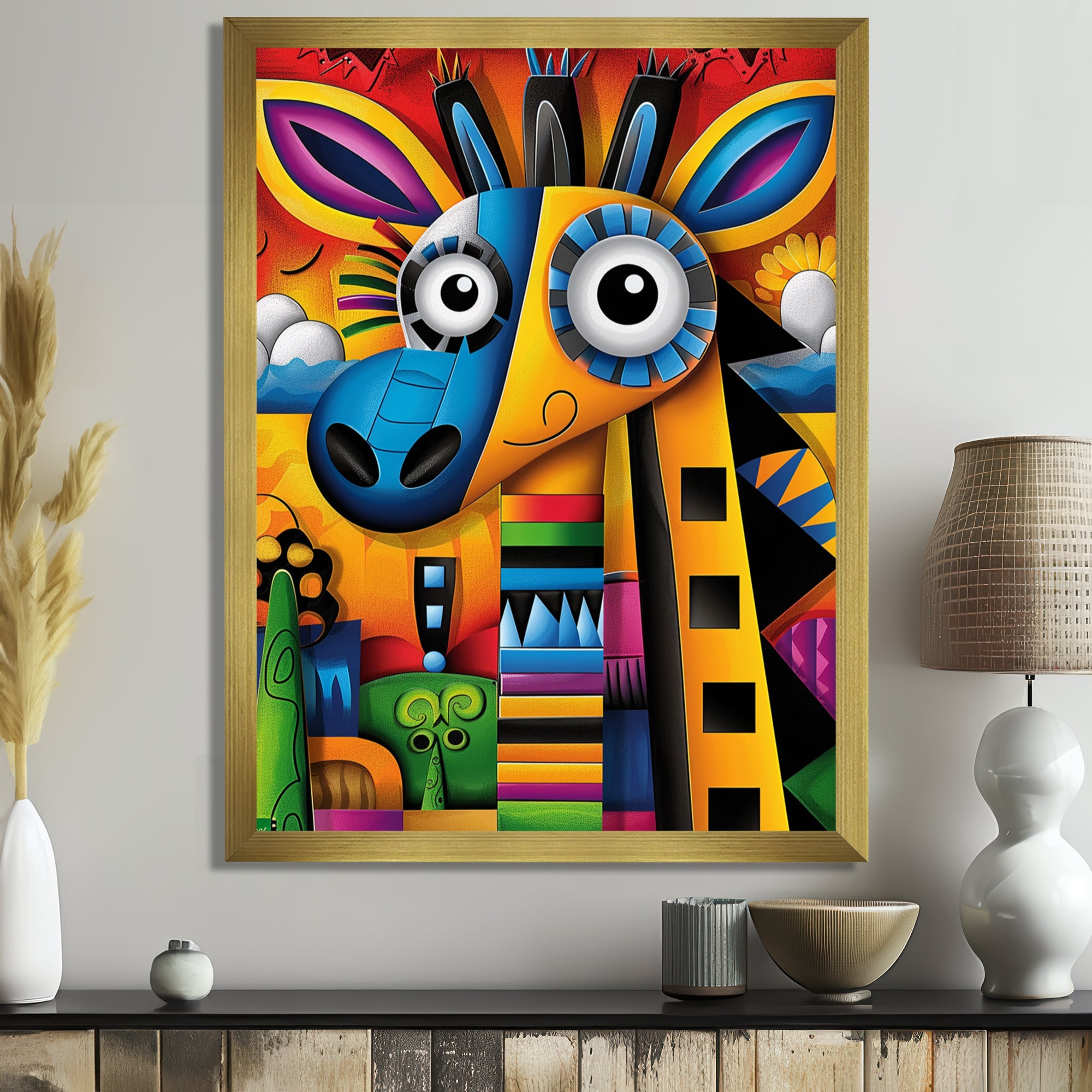 Goofy Giraffe Colorful Retro Abstract - Giraffe Canvas Wall Art