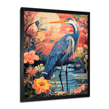 Blue Heron Retro Flower Illustration - Heron Wall Art Prints