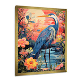 Blue Heron Retro Flower Illustration - Heron Wall Art Prints