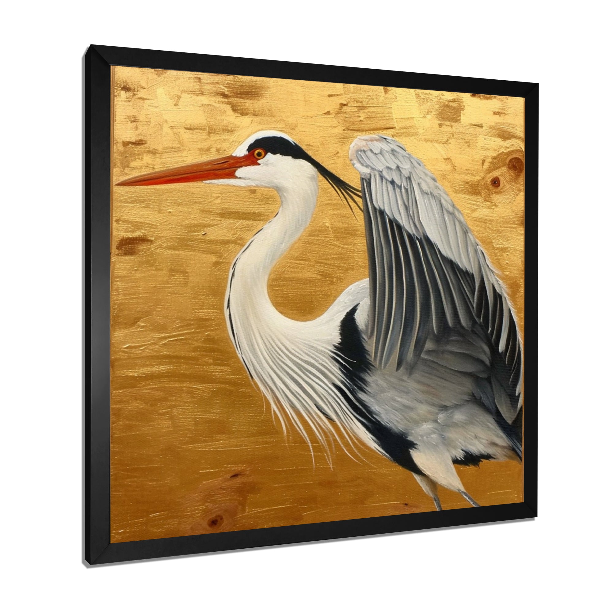 Heron Ready For Liftoff On Gold - White Heron Wall Art