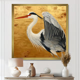 Heron Ready For Liftoff On Gold - White Heron Wall Art
