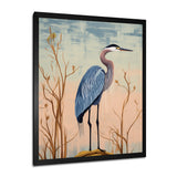Blue Heron Pink Sky Retro Illustration - Blue Heron Wall Art