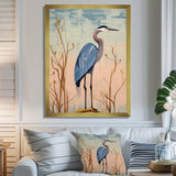 Blue Heron Pink Sky Retro Illustration - Blue Heron Wall Art