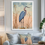 Blue Heron Pink Sky Retro Illustration - Blue Heron Wall Art