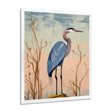 Blue Heron Pink Sky Retro Illustration - Blue Heron Wall Art