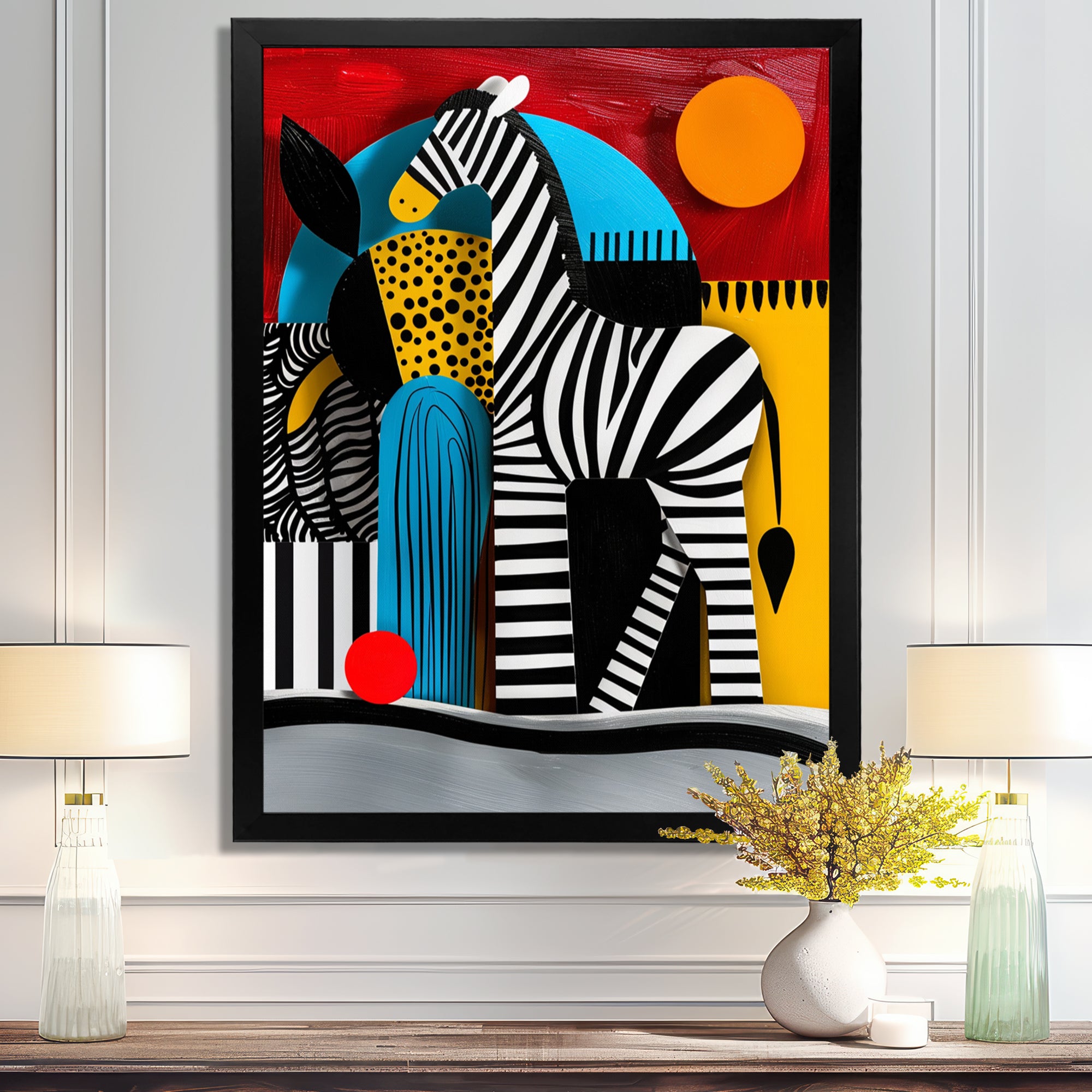 Playful Zebra Geometric Retro Abstract - Zebra Home Decor Art