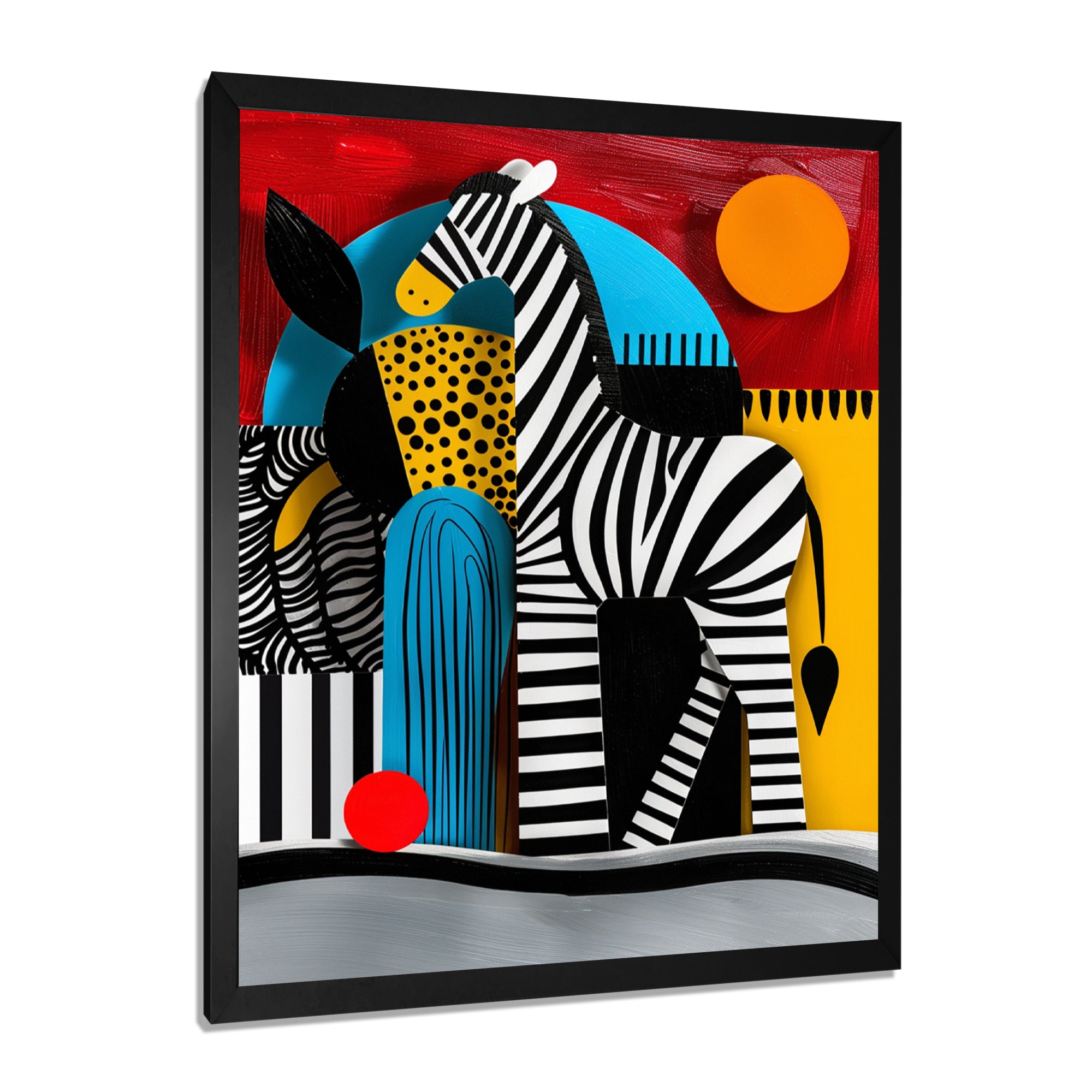 Playful Zebra Geometric Retro Abstract - Zebra Home Decor Art