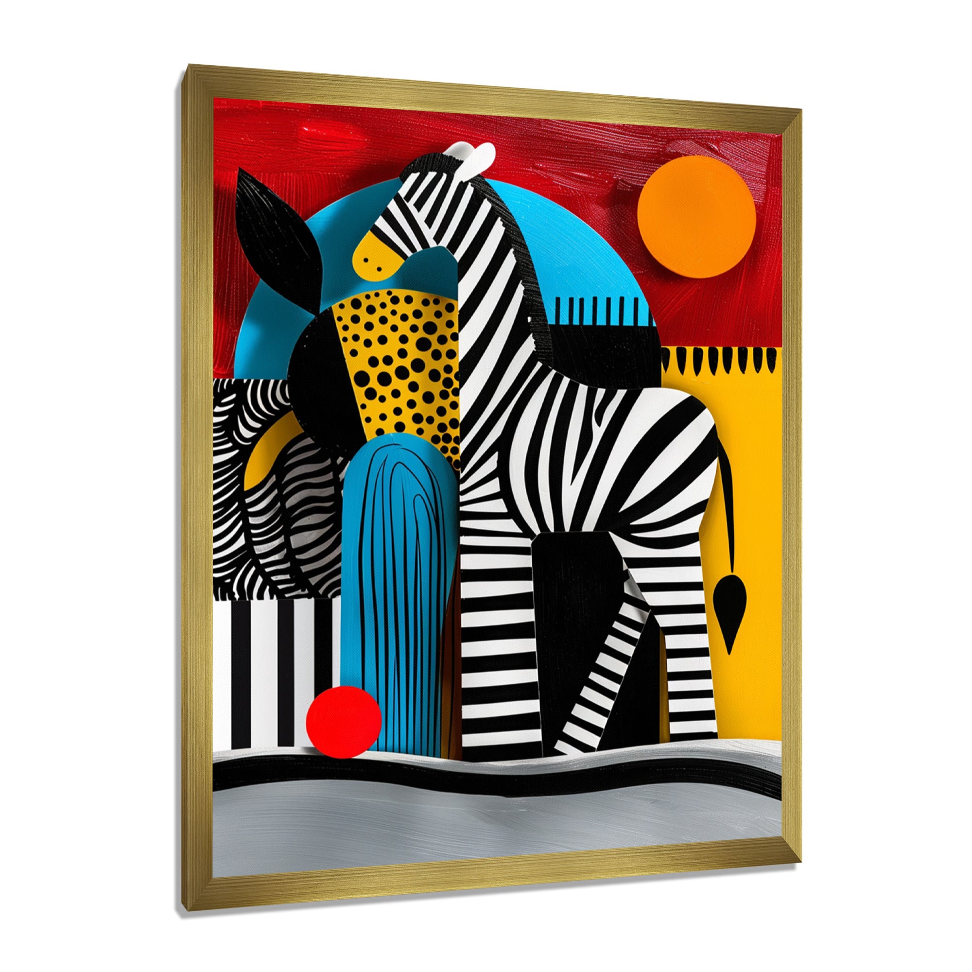 Playful Zebra Geometric Retro Abstract - Zebra Home Decor Art