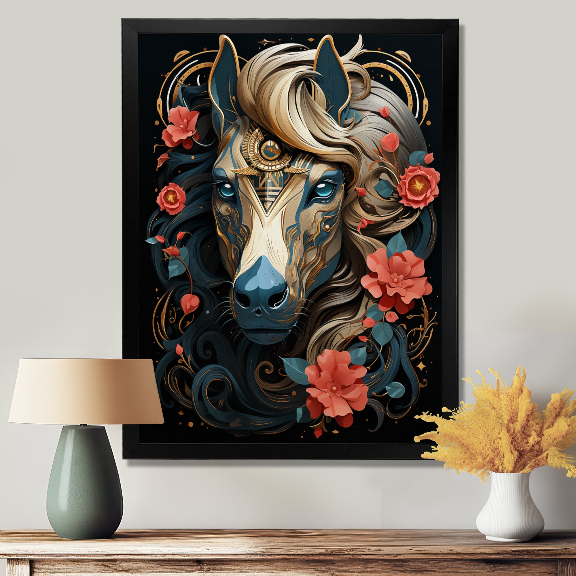 Future Horse Portrait Blooming Flowers - Horse Bedroom Wall Art